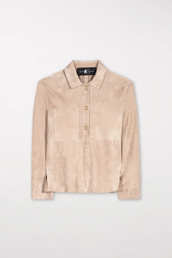 Sets | Blusen-LUISA CERANO Polohemd Aus Veloursleder cashew
