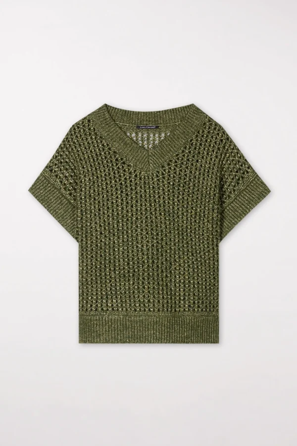 Strick-LUISA CERANO Pullover In Ajour-Optik moss green