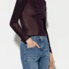 Shirts & Tops-LUISA CERANO Rollkragenshirt In Samtoptik burgundy