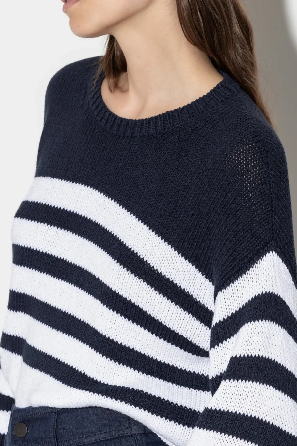 Strick-LUISA CERANO Rundhals-Pullover Mit Streifen dark navy / white