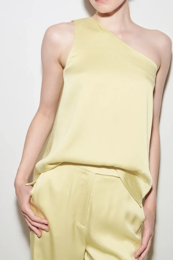 Blusen-LUISA CERANO Satin-Off-Shoulder-Top pale citron