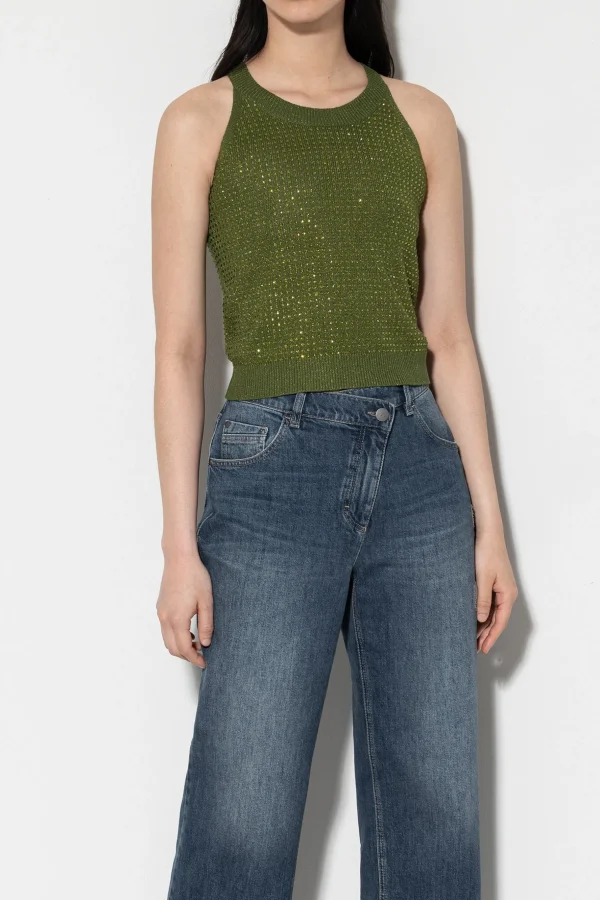 Shirts & Tops | Strick-LUISA CERANO Stricktop Mit Strass-Steinen moss green