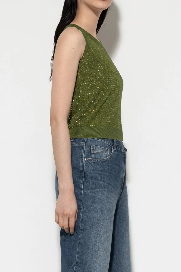 Shirts & Tops | Strick-LUISA CERANO Stricktop Mit Strass-Steinen moss green