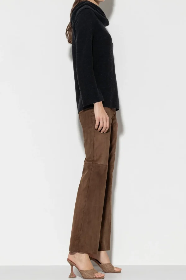 Hosen-LUISA CERANO Veloursleder-Bootcut-Pants hazelnut