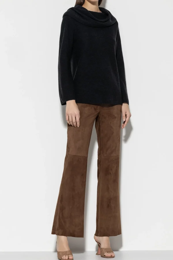 Hosen-LUISA CERANO Veloursleder-Bootcut-Pants hazelnut