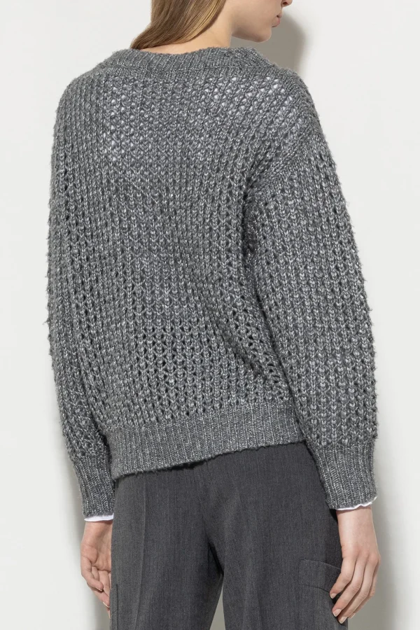 Strick-LUISA CERANO V-Pullover In Netz-Struktur heather grey