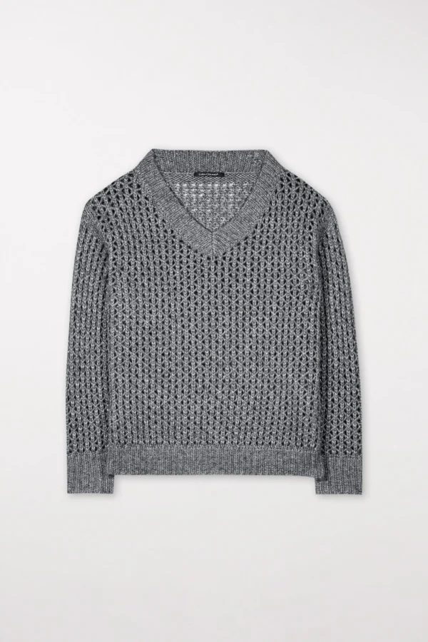 Strick-LUISA CERANO V-Pullover In Netz-Struktur heather grey